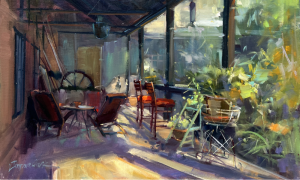 plein air painting of a porch scene by Lyudmila Tomova Clark